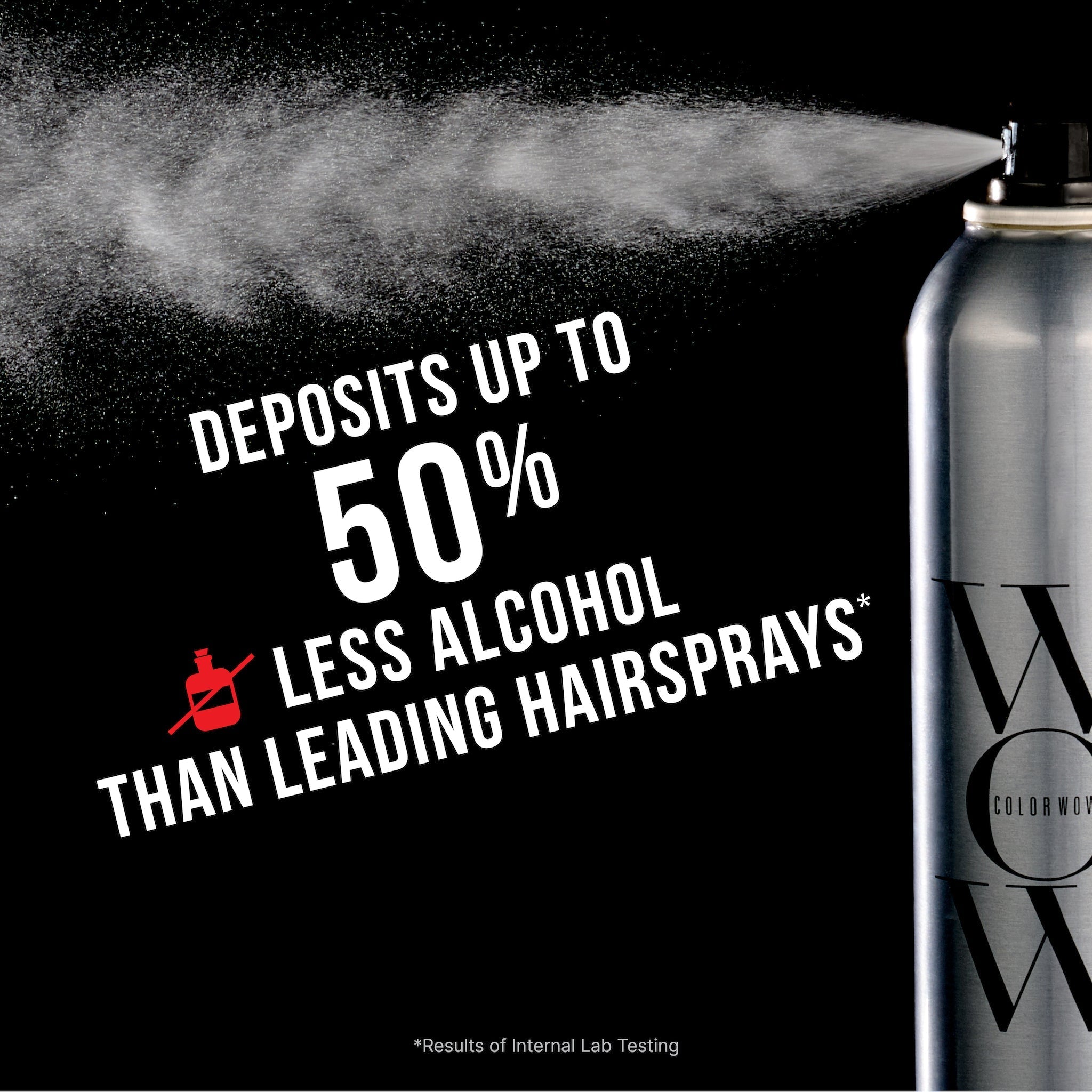**"DEPOSITS UP TO 50% LESS ALCOHOL THAN LEADING HAIRSPRAYS\*"**  

\*Results of internal lab testing