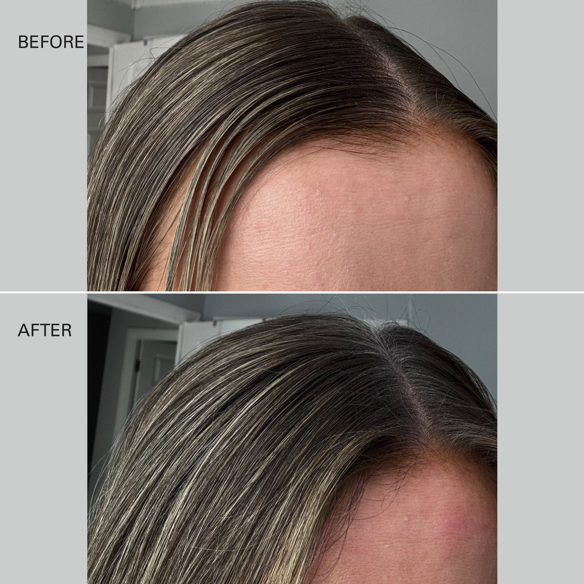 Before and after of a blonde woman's hair using Color Wow's Insta-Wow Advanced Dry Shampoo